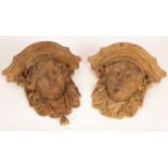 A near pair of 19th Century carved pine wall brackets or plinths,