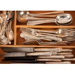 A closely matched part canteen of rattail pattern silver flatware,