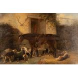 Thomas Smythe (1825-1907)/Horse and Hounds/drinking from a trough/signed lower right/oil on canvas,