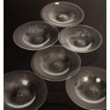 Six circular glass dishes engraved with scenes of National Trust properties, Charlecote Park,