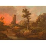 Dutch School, 19th Century/Italianate Landscapes at Sunset/signed with initials/oil on canvas,