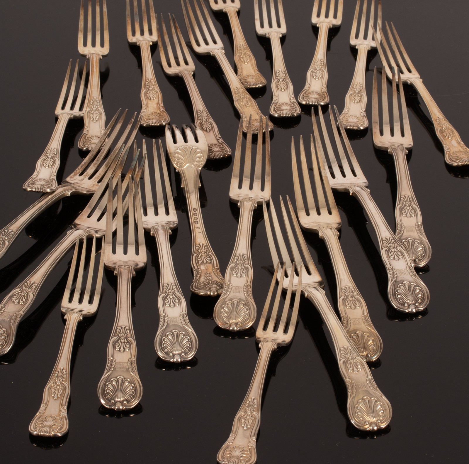 A set of ten George IV King's pattern silver table forks, Jonathan Hayne, London 1827,