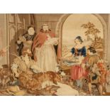 A Victorian needlework picture, The Offering, after Landseer,