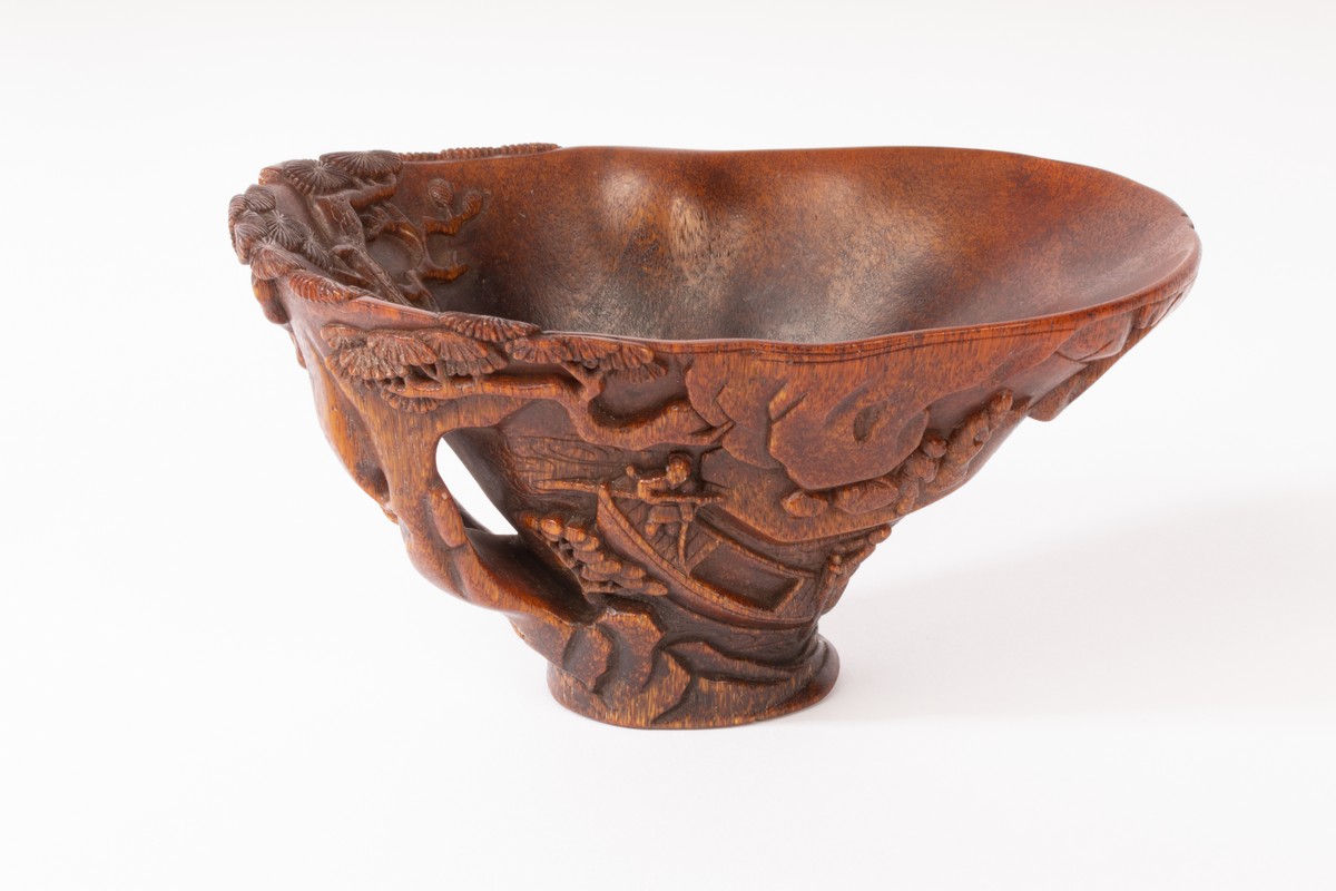 A Chinese Rhino horn carved libation cup, Qing,