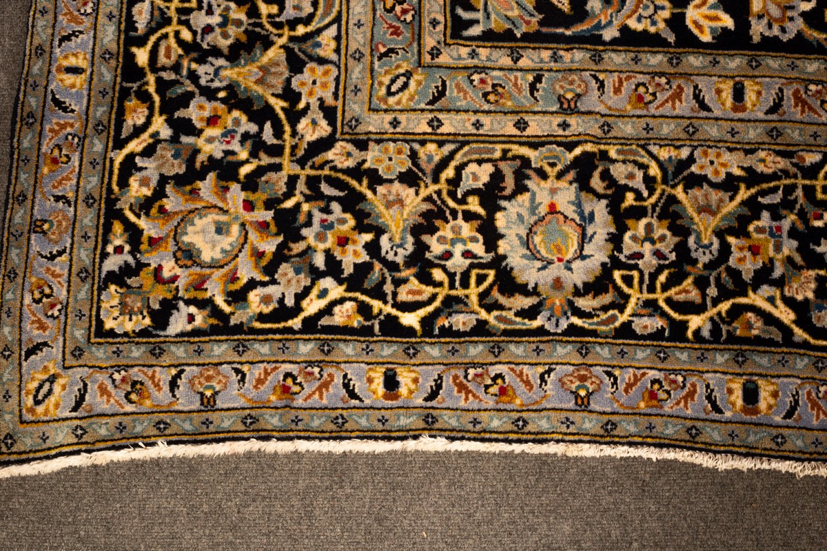 A Kashan carpet, central Persia, indigo field with flowering vines, - Image 3 of 4