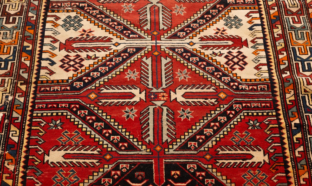 A Shirvan rug, South Caucasus, circa 1930, with red and ivory cruciform medallions, - Image 2 of 3