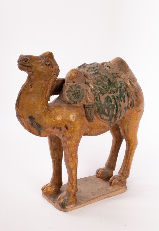 Two Chinese Tangsancai terracotta animals, one horse, 28cm high and one camel, 31cm high, - Image 8 of 12