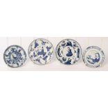Four Chinese blue and white porcelain saucers, Kangxi,