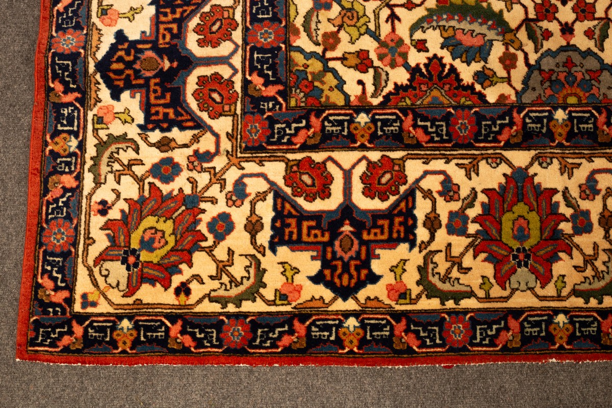 A fine Tabriz carpet, North West Persia, circa 1940, the ivory field of leafy vines, flowerheads, - Image 3 of 6