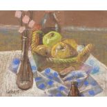 Brother Gilbert Taylor (1916-2004)/Still Life with fruit and vase of flowers/coloured chalks,