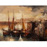 French School, 20th Century/Harbour Scene/indistinctly signed and dated/oil on canvas, 48.