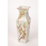 A Chinese Qianjiangcai square vase, late Qing, two sides decorated with flowers and a bird,