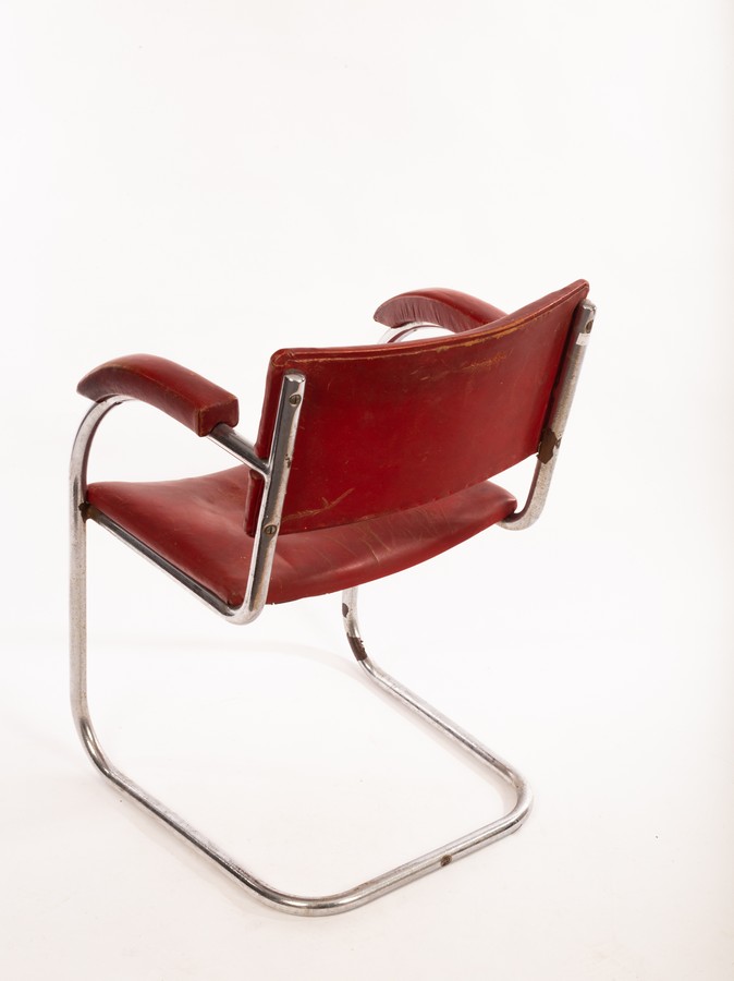 A Pel chrome framed desk chair, the bent frame with upholstered back, - Image 3 of 5