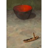 Steven Hubbard RP (born 1954)/Chinese Fisherman and Bowl/oil on board, 29.
