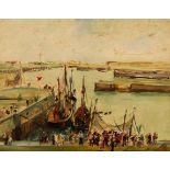 Lucien Adrion (1889-1953)/Ships in Harbour/oil on board, 36cm x 46.