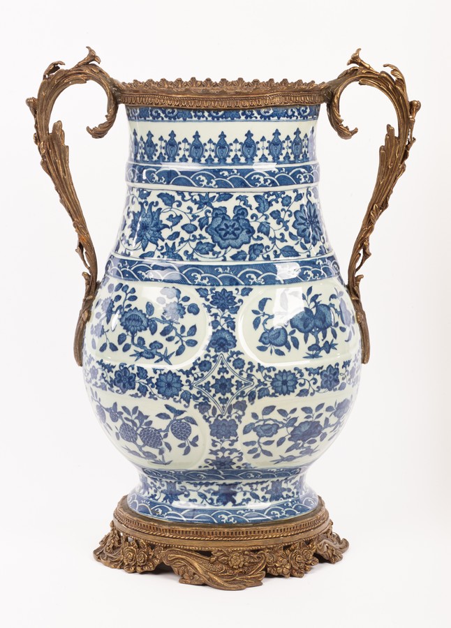 A Chinese blue and white vase, Daqing Qianlong Nianzhi mark, decorated all over with lotus, roses, - Image 2 of 14