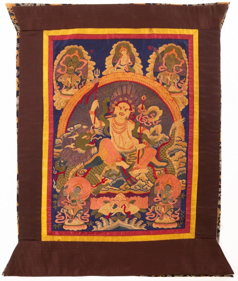 Four Tibetan Buddhisam Tangka, 19th/20th Century, the larger two 70cm x 52cm, the smaller two 52. - Image 2 of 8