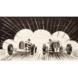 H Townsend (20th Century)/Two Motor Racing Scenes/signed, pen and ink on card,