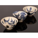 Geoffrey Eastop (British 1921-2014), three stoneware footed bowls, painted blue slips,