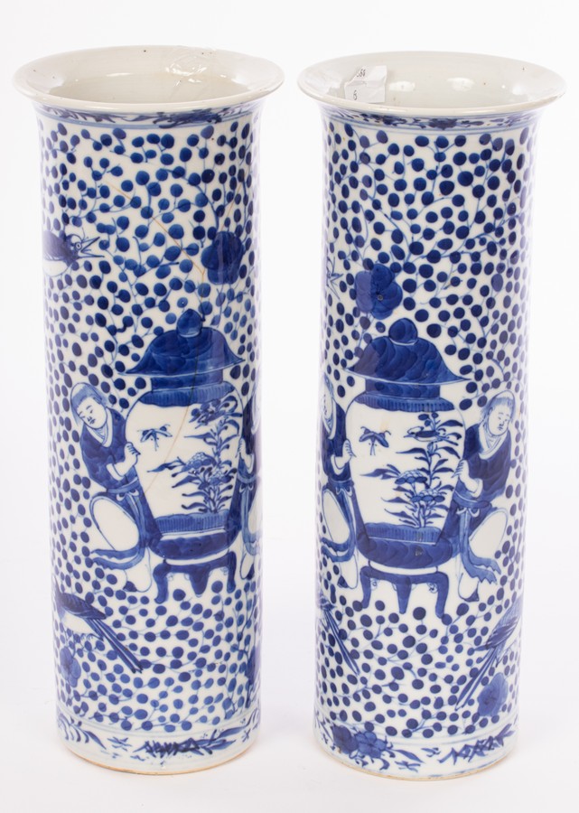 A pair of Chinese blue and white porcelain vases, Tongping, Qing, - Image 2 of 3