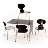 Arne Jacobsen (1902-1971) for Fritz Hansen, four Ant stacking lacquered plywood chairs, Model 3100,