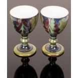 Alan Caiger-Smith (1930-2020), for Aldermaston Pottery, a pair of lustre goblets, blue, green,