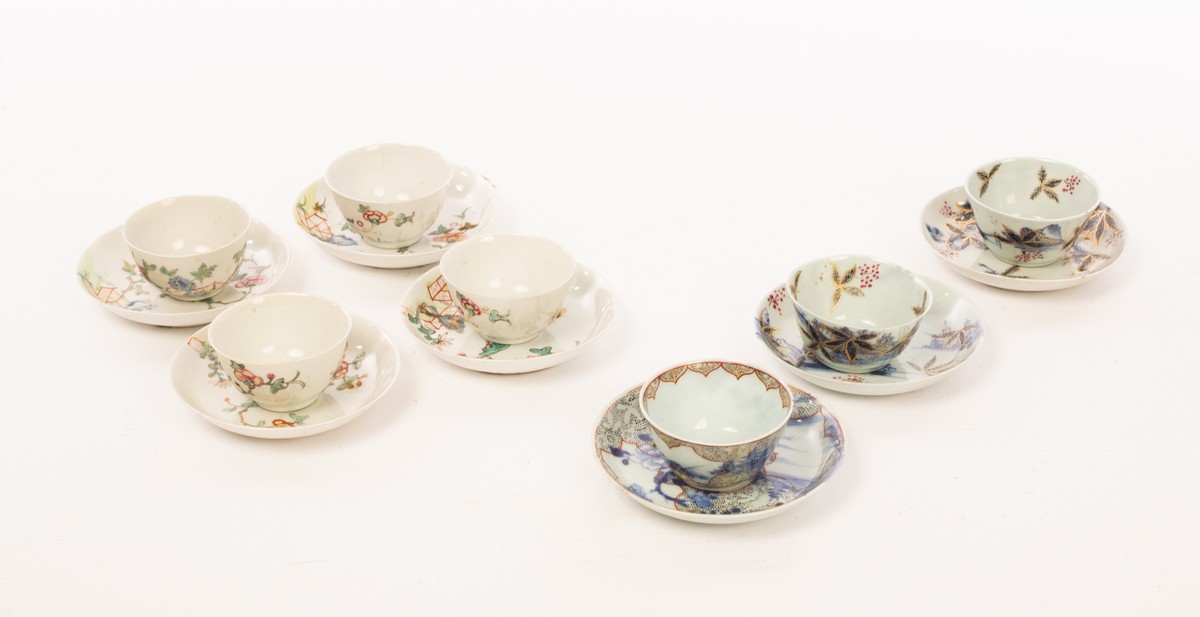 Seven Chinese export tea bowls and saucers, Qing dynasty, 18th Century,