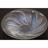 A Lalique Fleurons dish, opalescent glass with etched signature,