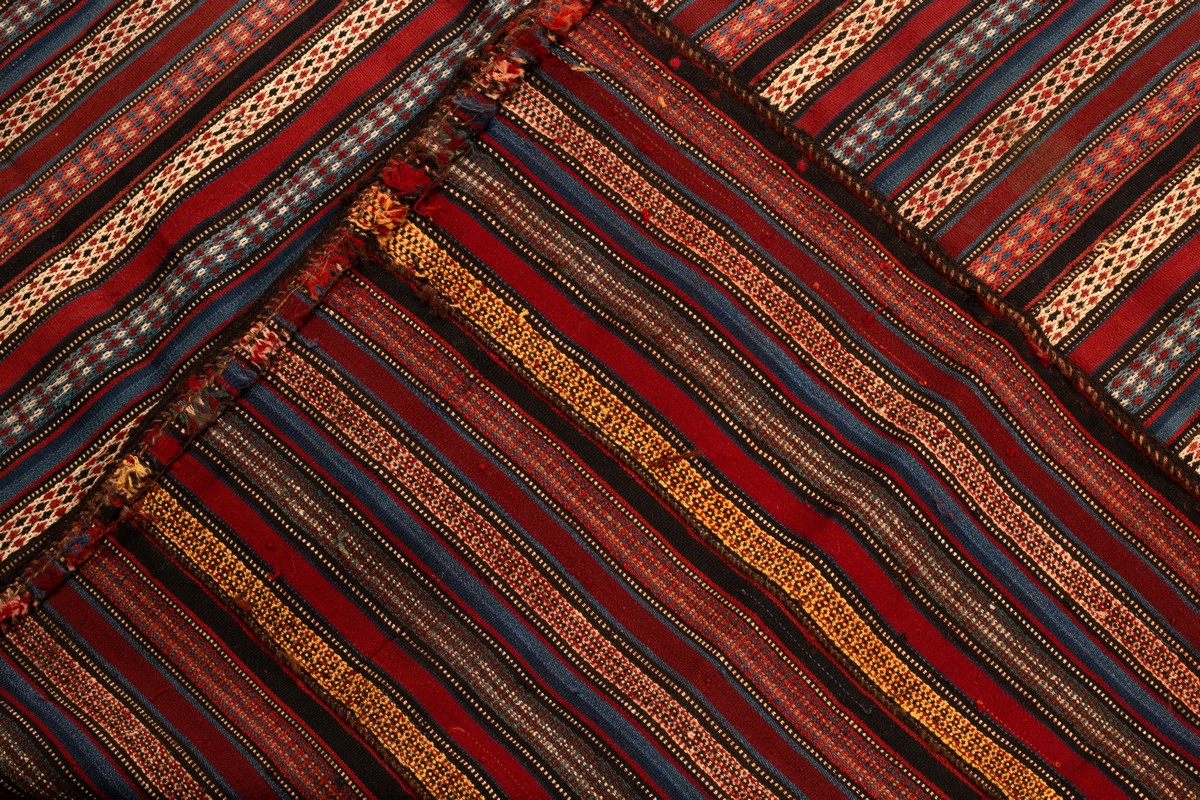 A Shahsavan Jajim, North West Persia, flat woven and embroidered with a polychrome striped design, - Image 3 of 3