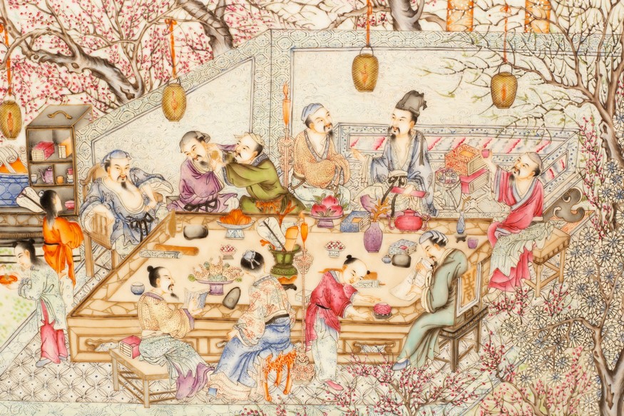 A Chinese famille rose porcelain plaque, Qianlong mark, - Image 2 of 13