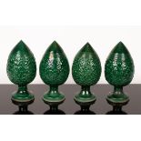 Four green glazed pottery trees,