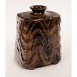 Masayuki Miyajima (born 1953), a large pottery bottle of rectangular form, tenmoku glazed,
