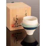 Fukumoto Fuku (born 1973), a small porcelain vessel with bands of blue,