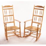 Neville Neal, a pair of ash rocking chairs with rush seats,