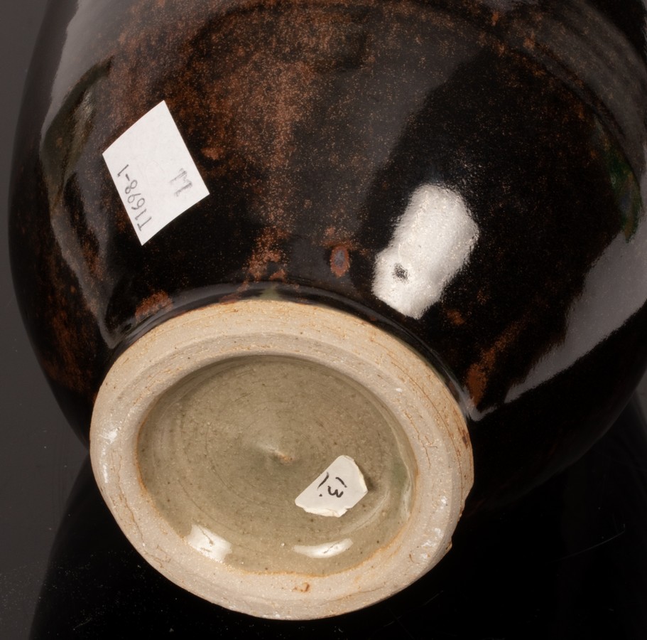 Jim Malone (born 1946), a stoneware vase, footed ovoid vessel with flared lip, tenmoku glaze, - Image 4 of 4