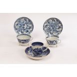Three sets of Chinese blue and white porcelain teacups and saucers, Qing dynasty,