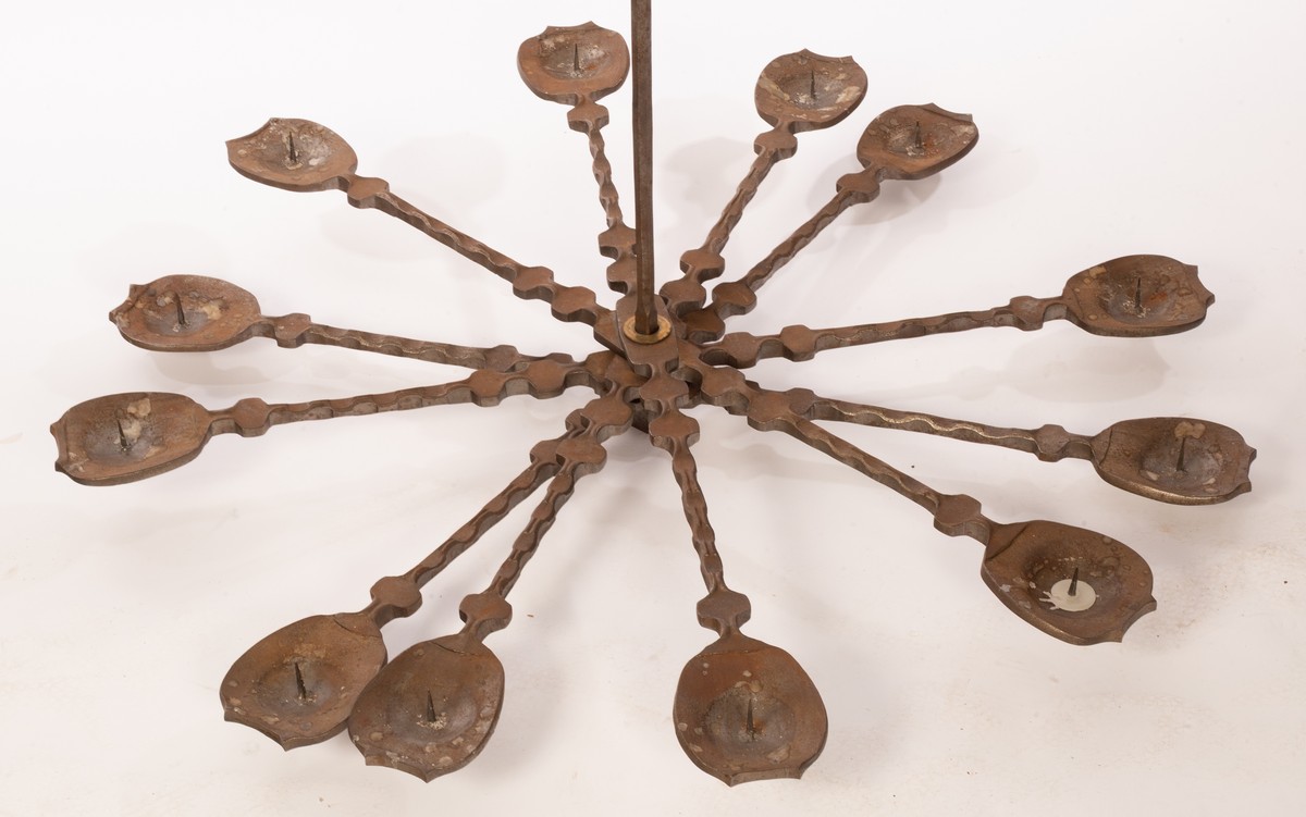 Alan Evans (1952-2023), a forged steel twelve-branch chandelier, with fixings, - Image 2 of 4