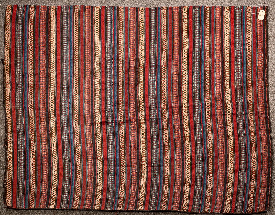 A Shahsavan Jajim, North West Persia, flat woven and embroidered with a polychrome striped design,