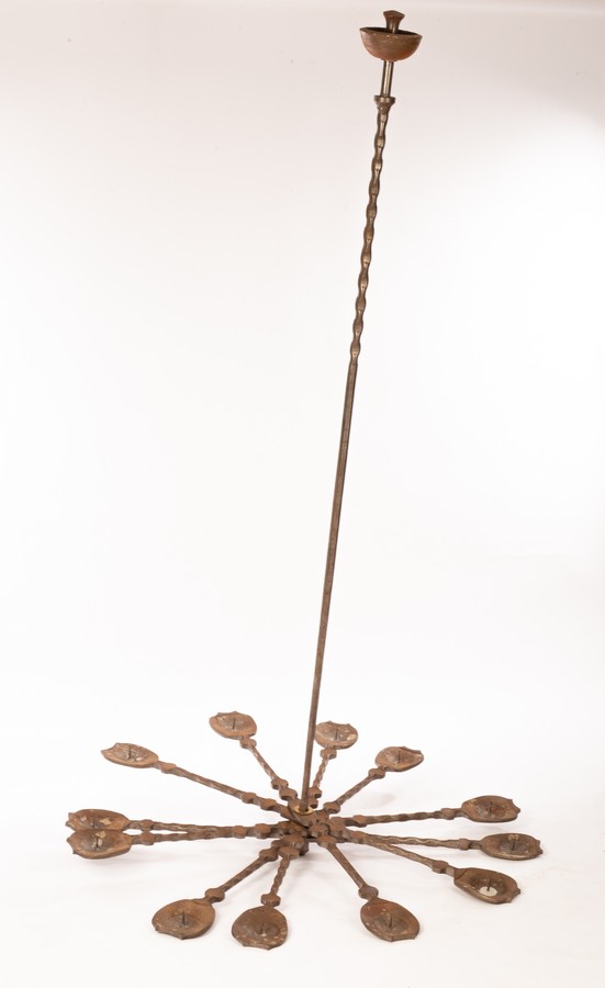 Alan Evans (1952-2023), a forged steel twelve-branch chandelier, with fixings,