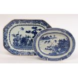 Two Chinese blue and white porcelain serving plates, 18/19th Century,