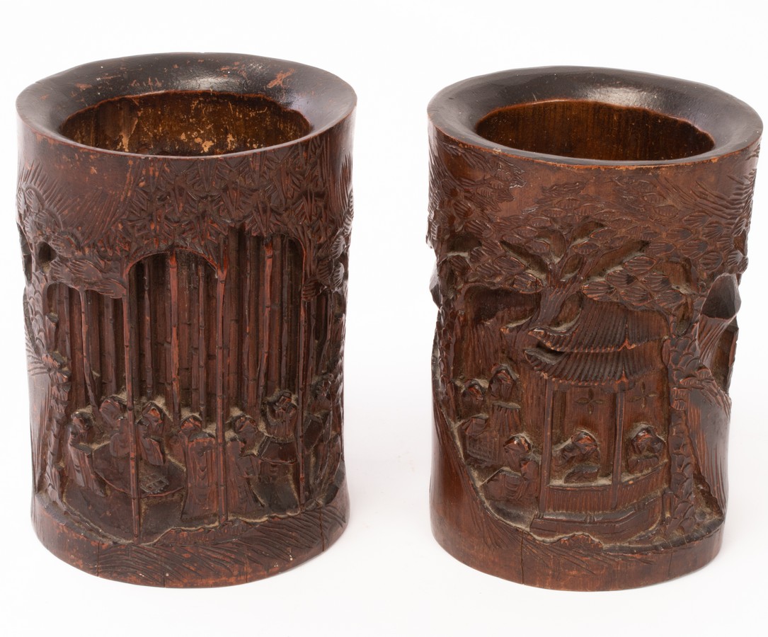 Two Chinese bamboo brush pots, late 19th/early 20th century, - Image 2 of 6