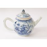 A Chinese blue and white porcelain teapot, Qianlong, the body decorated with willow trees,