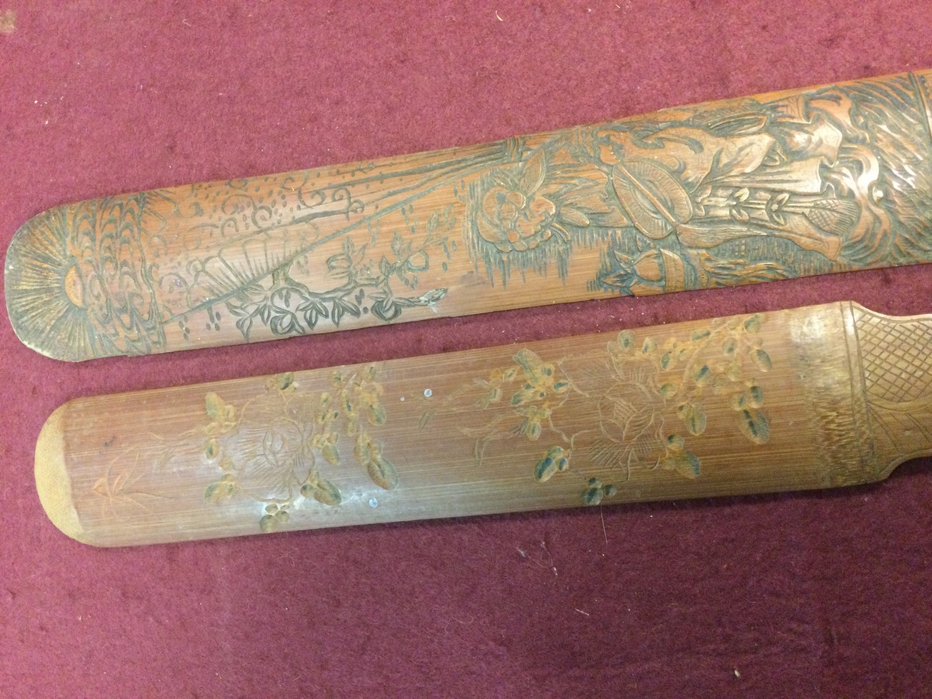 Two Oriental carved bamboo page turners, 19th Century, - Image 3 of 4