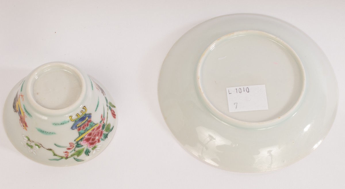 A Chinese famille rose teacup and saucer set, Yongzheng, - Image 3 of 8