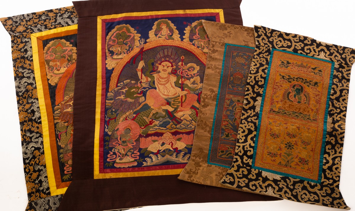 Four Tibetan Buddhisam Tangka, 19th/20th Century, the larger two 70cm x 52cm, the smaller two 52.