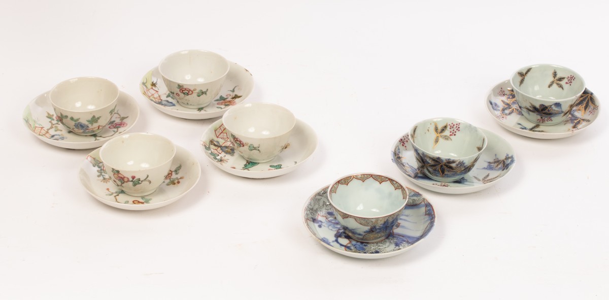 Seven Chinese export tea bowls and saucers, Qing dynasty, 18th Century, - Image 2 of 8