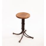 Rubery Owens, a blade stool, circa 1950s, the ash seat on adjustable aluminium support on ball feet,