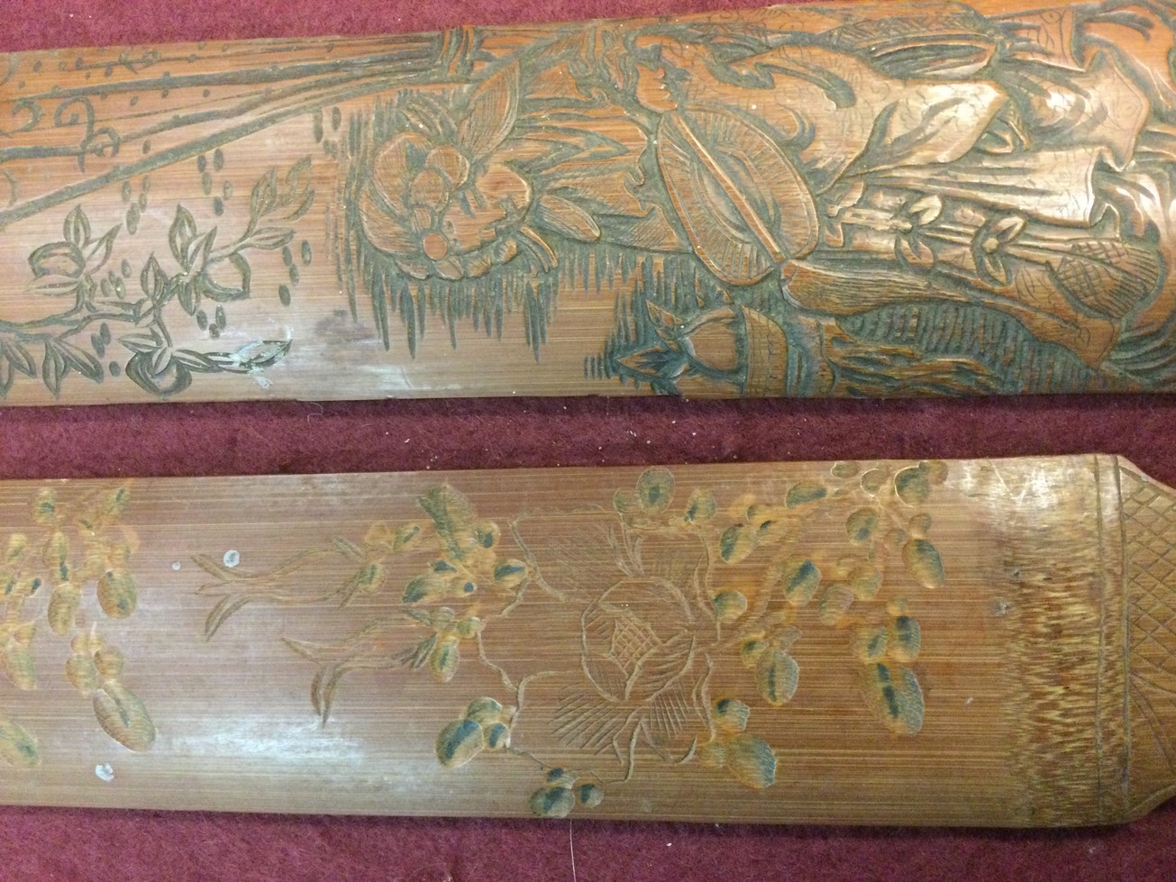 Two Oriental carved bamboo page turners, 19th Century, - Image 4 of 4