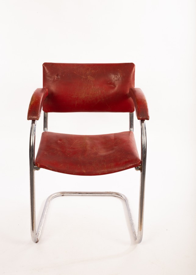 A Pel chrome framed desk chair, the bent frame with upholstered back, - Image 2 of 5