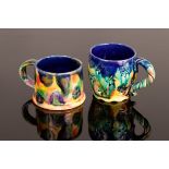 Kate Malone (born 1959), two stoneware mugs, one with impressed flower pattern,